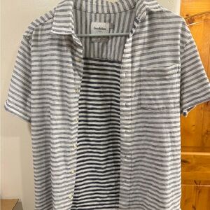 Goodfellow & Co Mens SS Knit Striped Button Up Shirt Feather White Size M